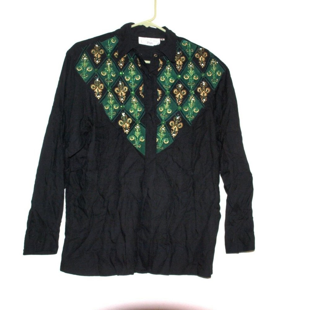 VTG Western Rayon Black Blouse Size 8 #